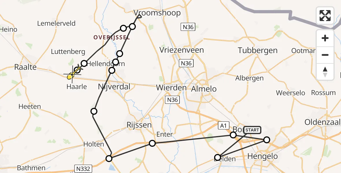 Routekaart van de vlucht: Politiehelikopter naar Haarle, Stationsweg