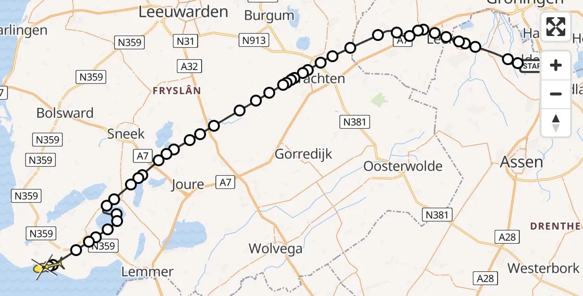 Routekaart van de vlucht: Lifeliner 4 naar Mirns, Veldkampweg