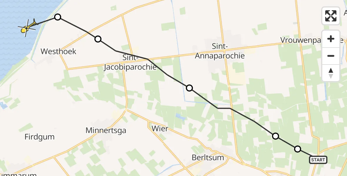 Routekaart van de vlucht: Ambulanceheli naar St.-Annaparochie, Langhuisterweg