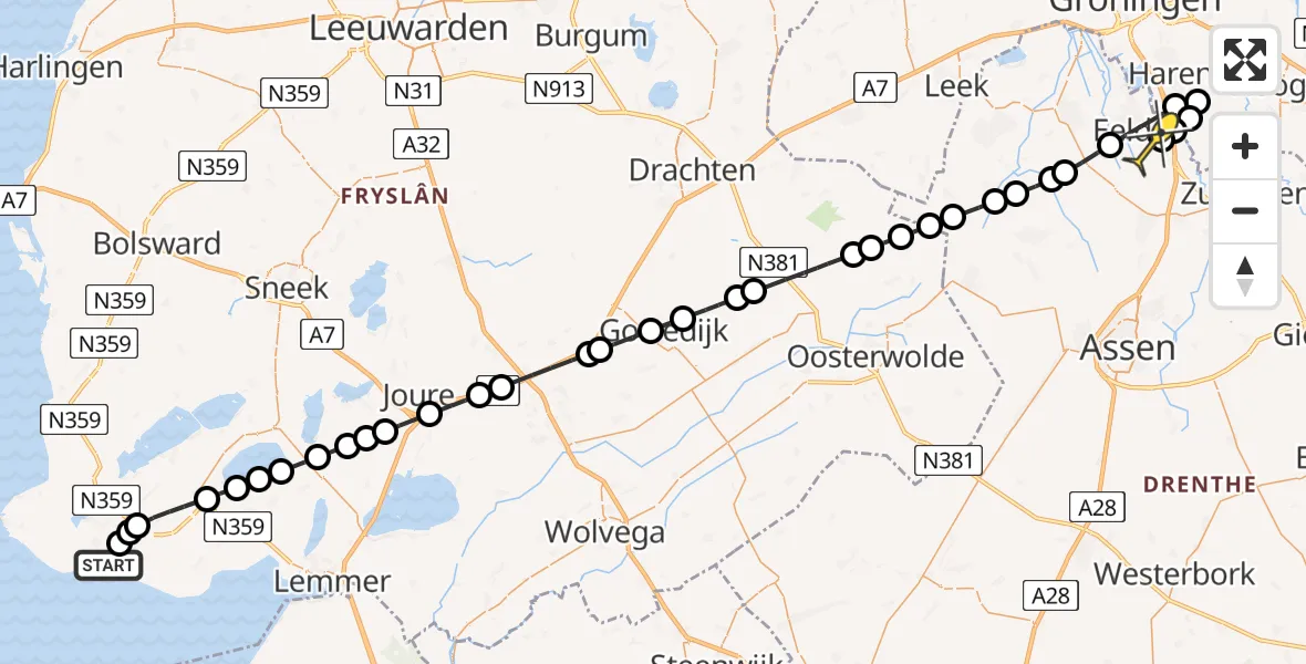Routekaart van de vlucht: Lifeliner 4 naar Groningen Airport Eelde, Smitsleane