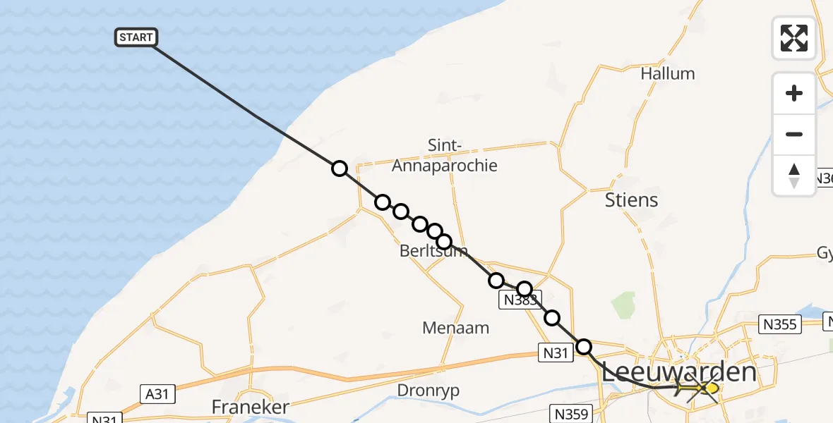 Routekaart van de vlucht: Ambulanceheli naar Leeuwarden, Agora