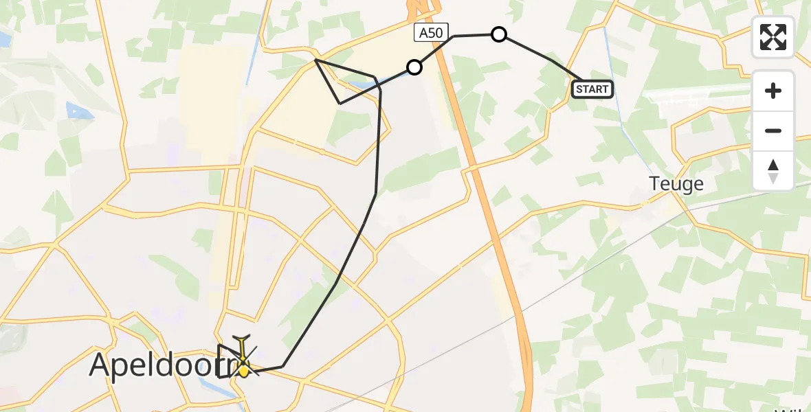 Routekaart van de vlucht: Politiehelikopter naar Apeldoorn, Kraaienjagersweg