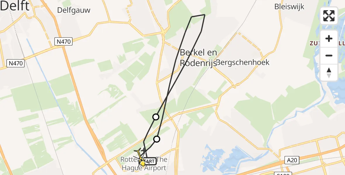 Routekaart van de vlucht: Lifeliner 2 naar Rotterdam The Hague Airport, Oude Bovendijk