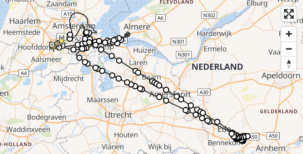 Routekaart van de vlucht: Politieheli naar Schiphol, Fokkerweg