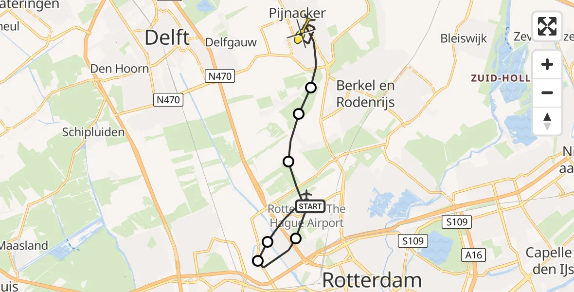 Routekaart van de vlucht: Lifeliner 2 naar Pijnacker, Achterdijk