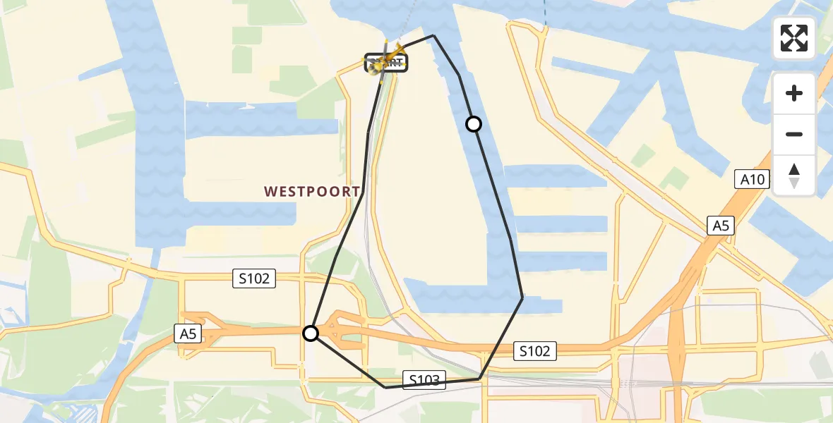 Vluchtroute Traumahelikopter van Amsterdam Heliport naar Amsterdam Heliport