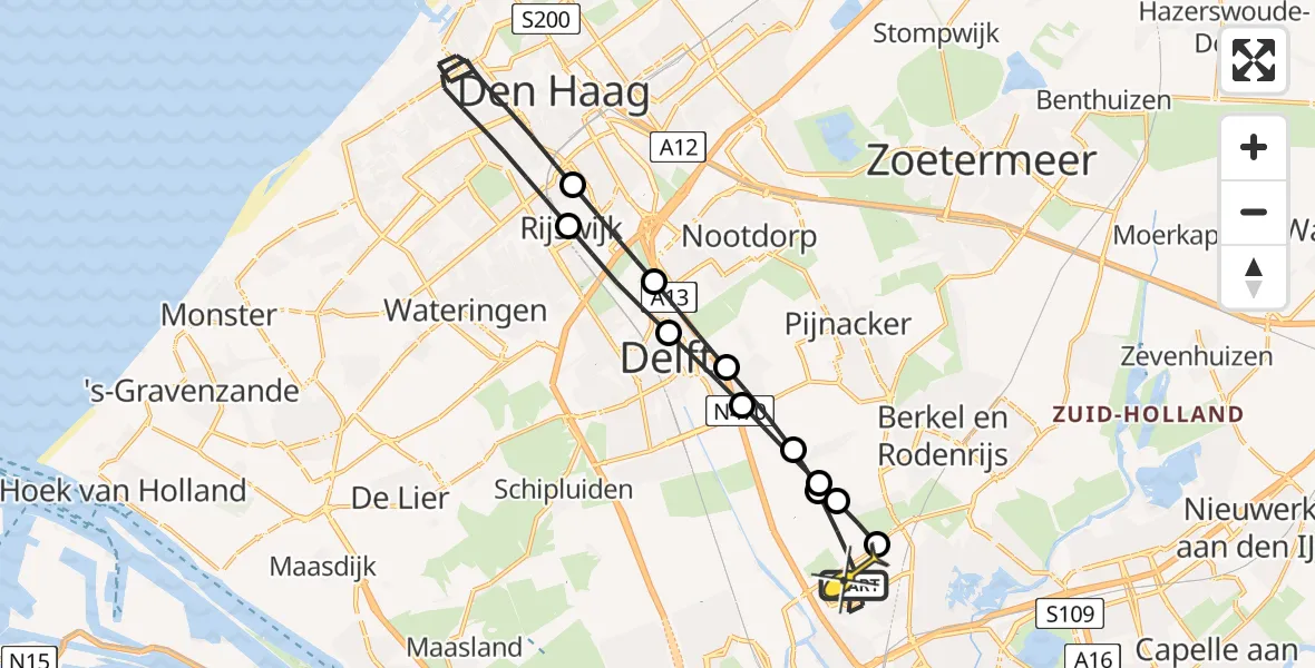 Routekaart van de vlucht: Lifeliner 2 naar Rotterdam The Hague Airport, Brandenburgbaan