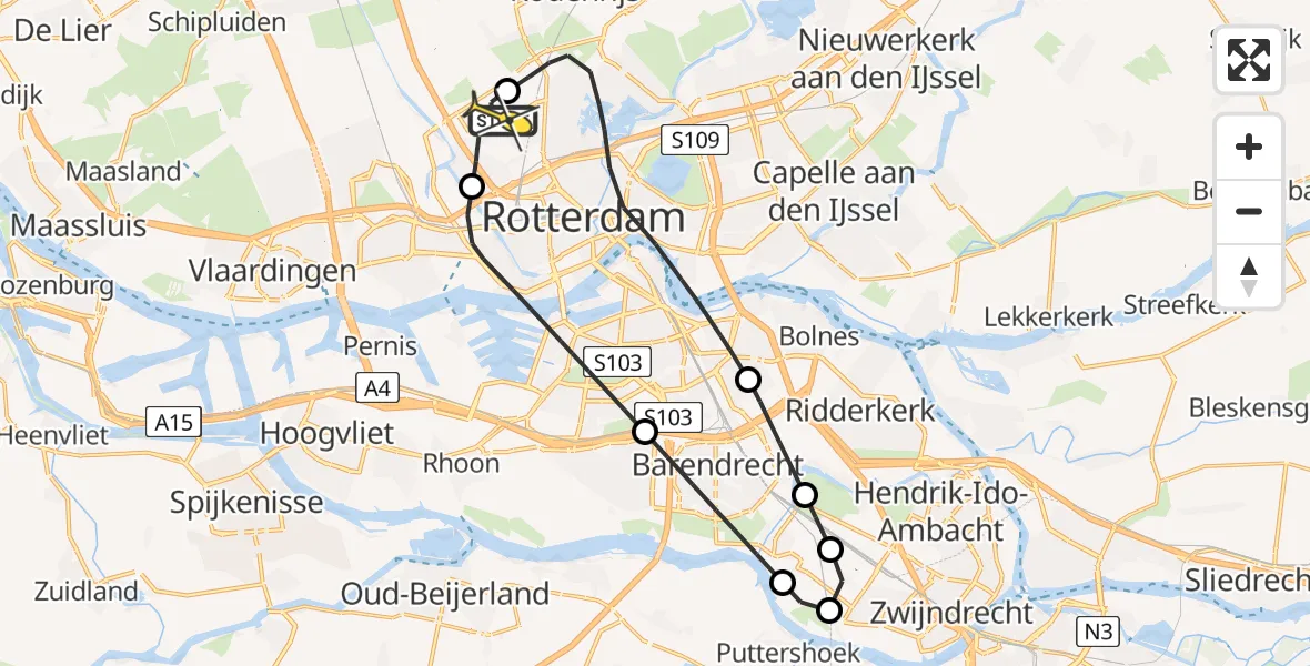 Routekaart van de vlucht: Lifeliner 2 naar Rotterdam The Hague Airport, Zestienhovensekade