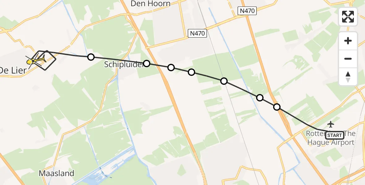 Routekaart van de vlucht: Lifeliner 2 naar De Lier, Schieveensedijk