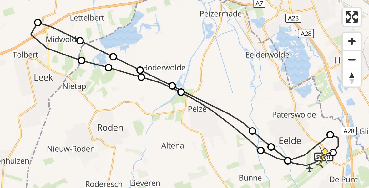 Routekaart van de vlucht: Lifeliner 4 naar Groningen Airport Eelde, Veldkampweg