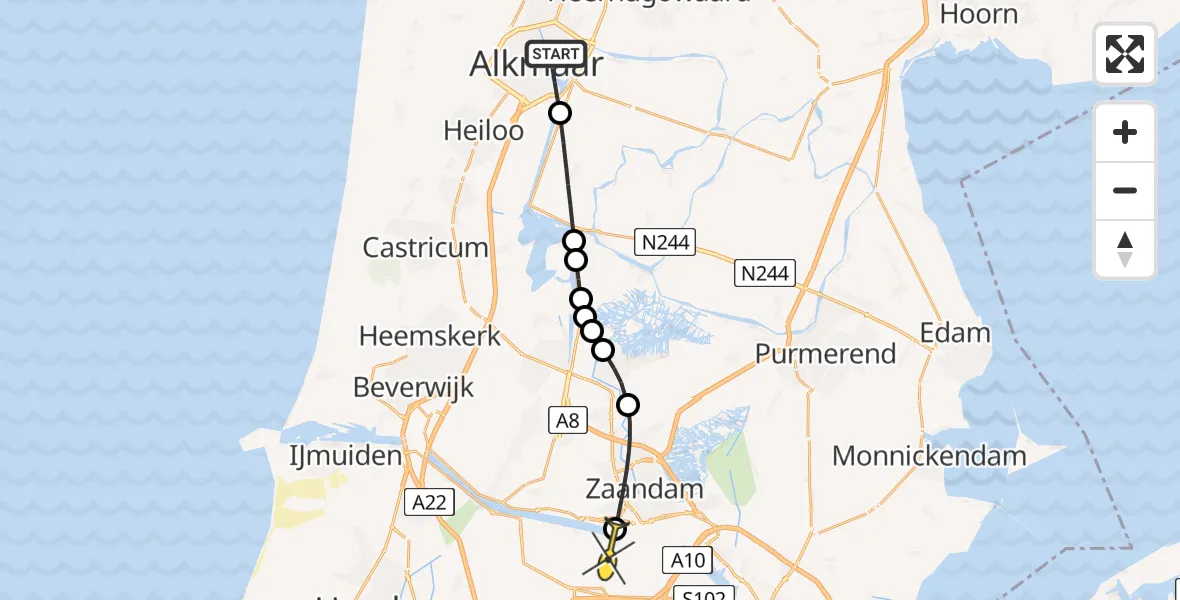 Routekaart van de vlucht: Lifeliner 1 naar Amsterdam Heliport, Oudorperdijkje