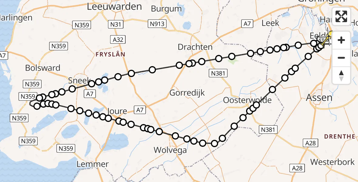 Routekaart van de vlucht: Lifeliner 4 naar Groningen Airport Eelde, Lugtenbergerweg