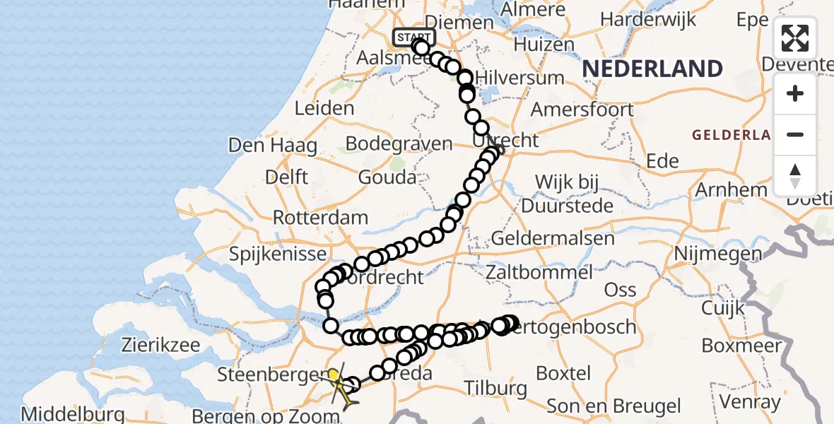 Routekaart van de vlucht: Politieheli naar Breda International Airport, Schinkeldijkje