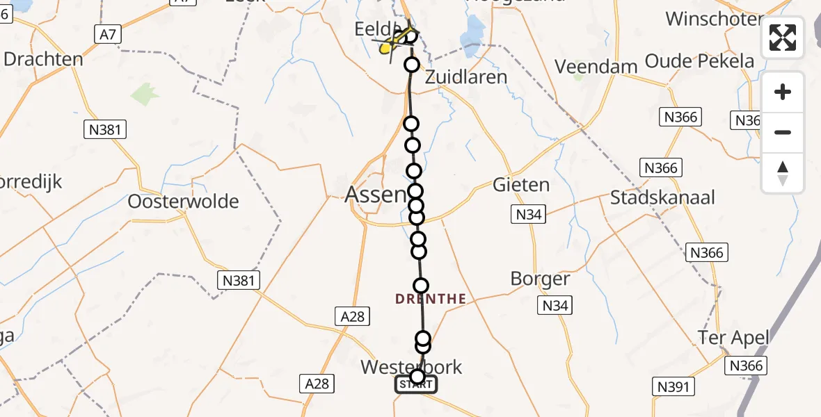 Routekaart van de vlucht: Lifeliner 4 naar Groningen Airport Eelde, Brandenweg