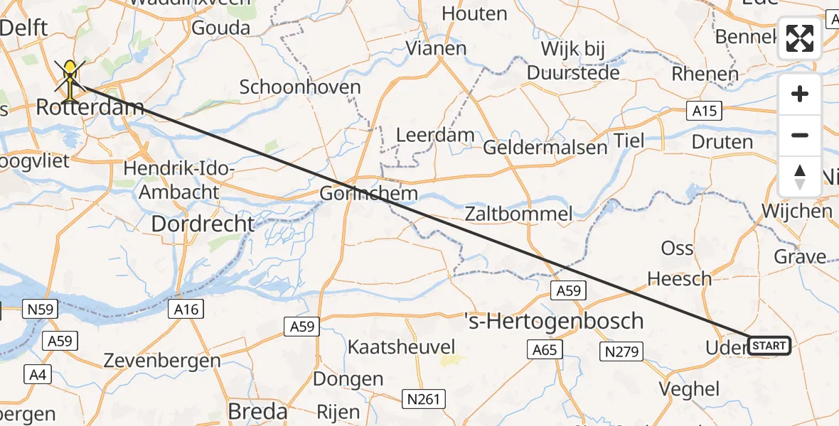 Routekaart van de vlucht: Traumaheli naar Rotterdam The Hague Airport, Brandenburgbaan