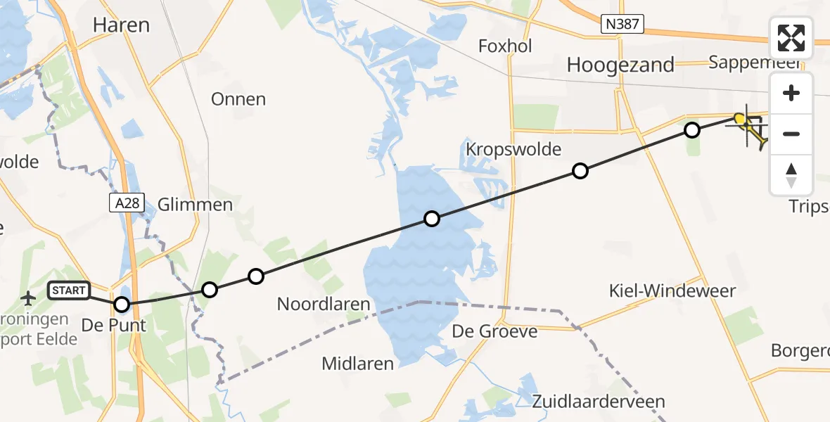 Routekaart van de vlucht: Lifeliner 4 naar Sappemeer, Kanaaldijk