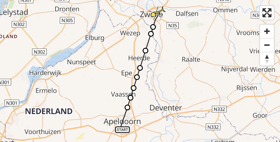 Routekaart van de vlucht: Lifeliner 3 naar Zwolle, Zilverweg