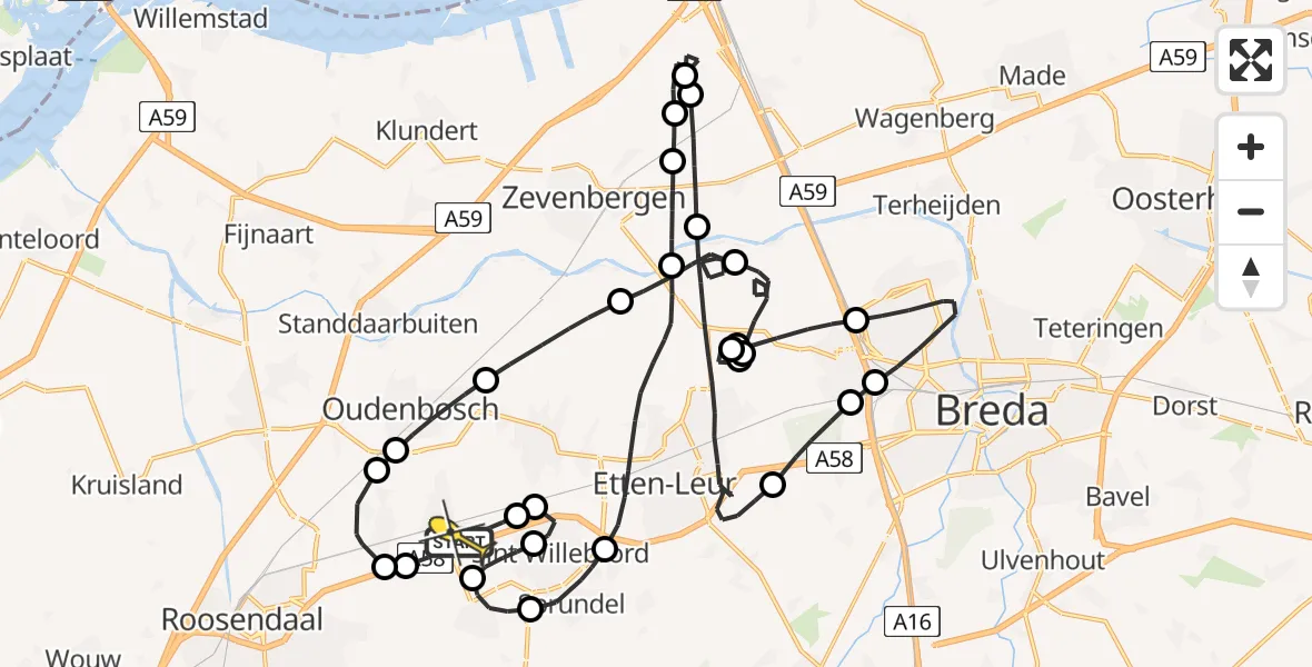 Routekaart van de vlucht: Politieheli naar Breda International Airport, Pastoor van Breugelstraat
