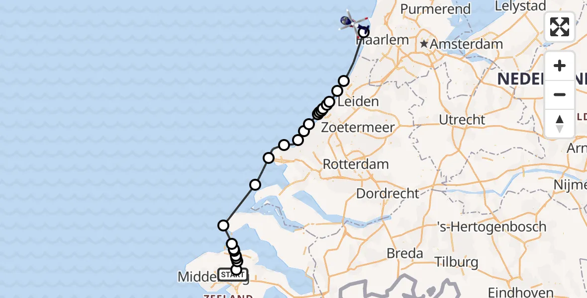 Vluchtroute Politiehelikopter Vliegveld Midden-Zeeland - , 29 april 2024, 09:36