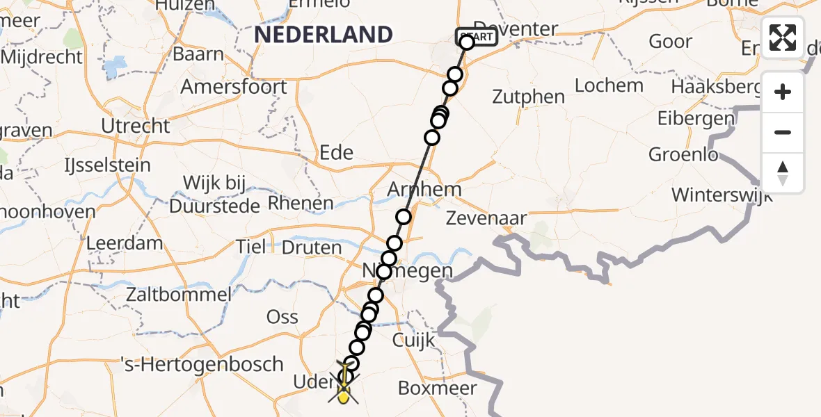 Routekaart van de vlucht: Lifeliner 3 naar Vliegbasis Volkel, Ganzevlesweg