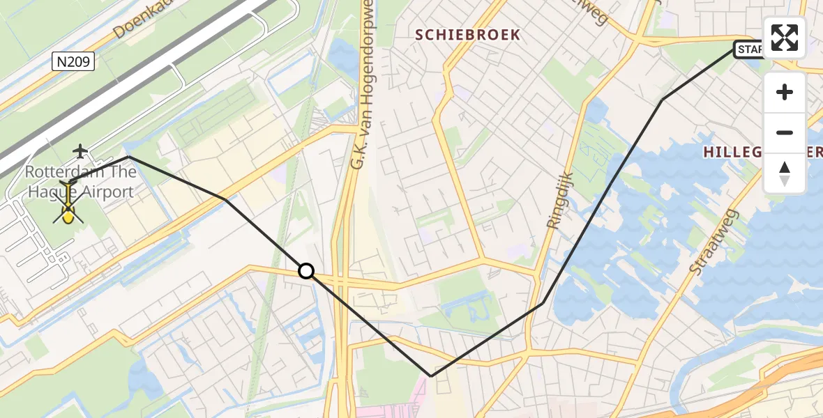 Routekaart van de vlucht: Lifeliner 2 naar Rotterdam The Hague Airport, Ringdijk