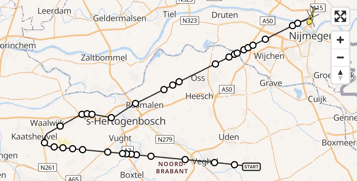 Routekaart van de vlucht: Lifeliner 3 naar Nijmegen, Randweg