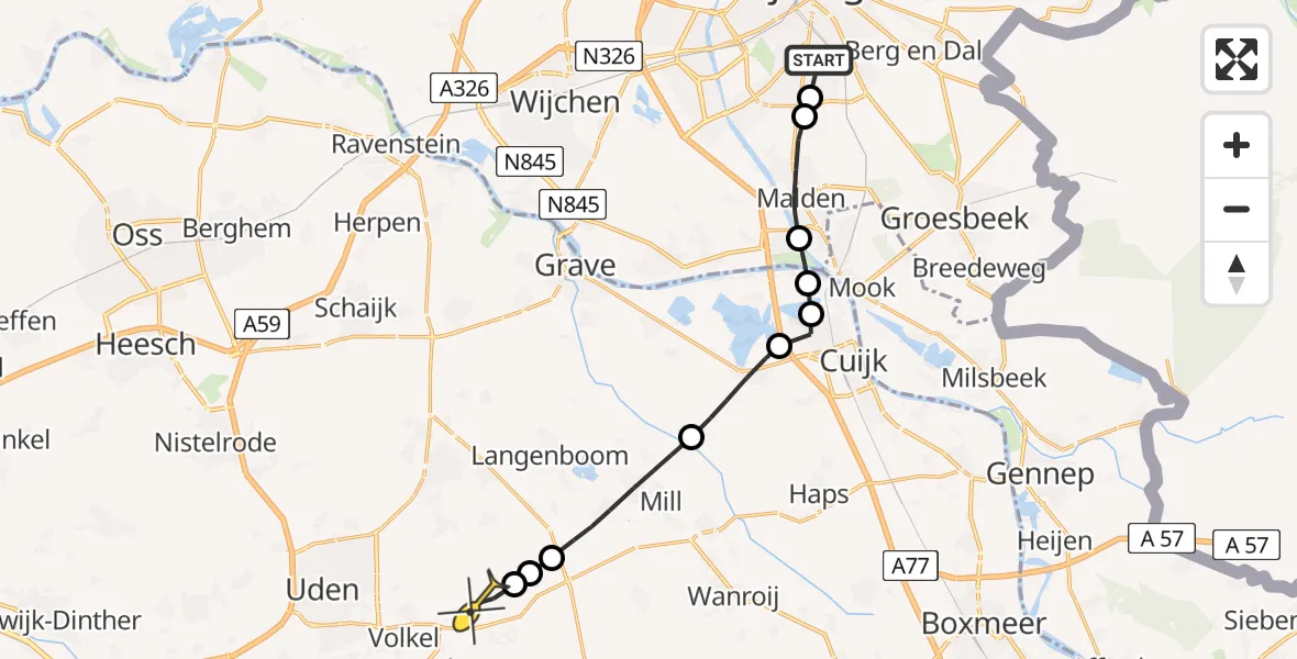 Routekaart van de vlucht: Lifeliner 3 naar Vliegbasis Volkel, Heemraadstraat