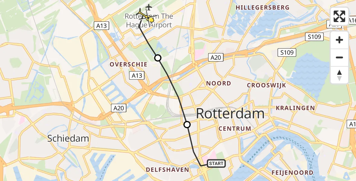 Routekaart van de vlucht: Lifeliner 2 naar Rotterdam The Hague Airport, Nieuwe Binnenweg