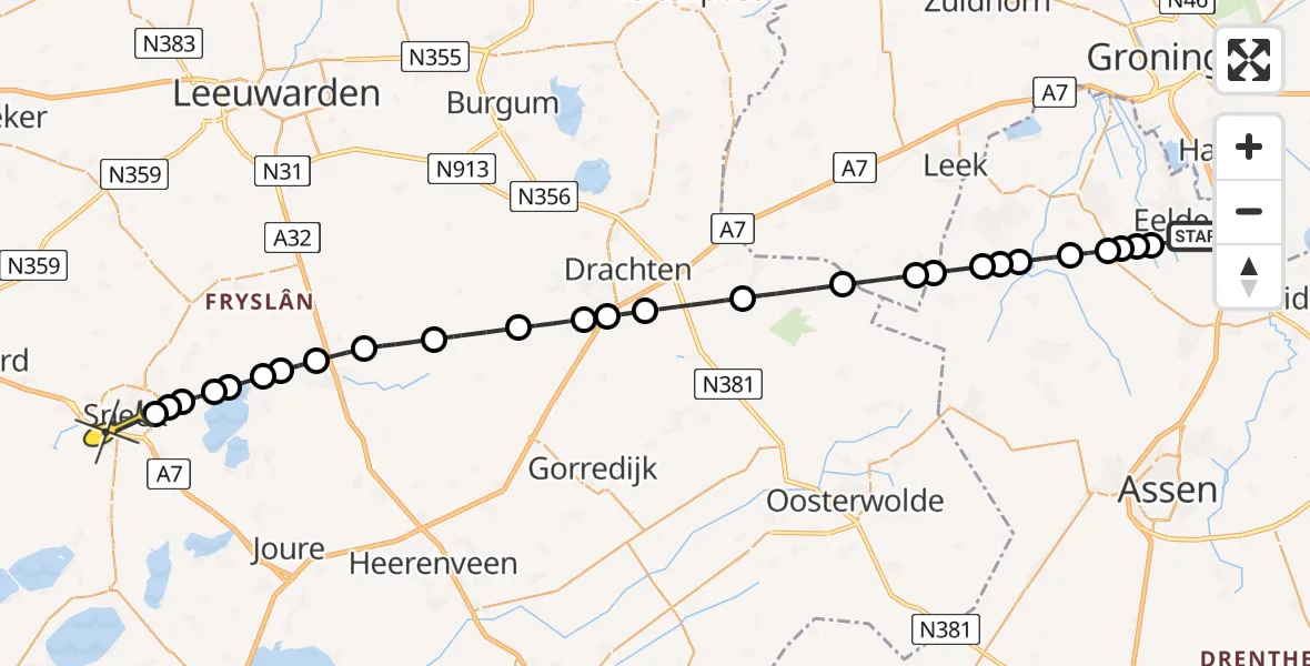 Routekaart van de vlucht: Lifeliner 4 naar Sneek, Lugtenbergerweg