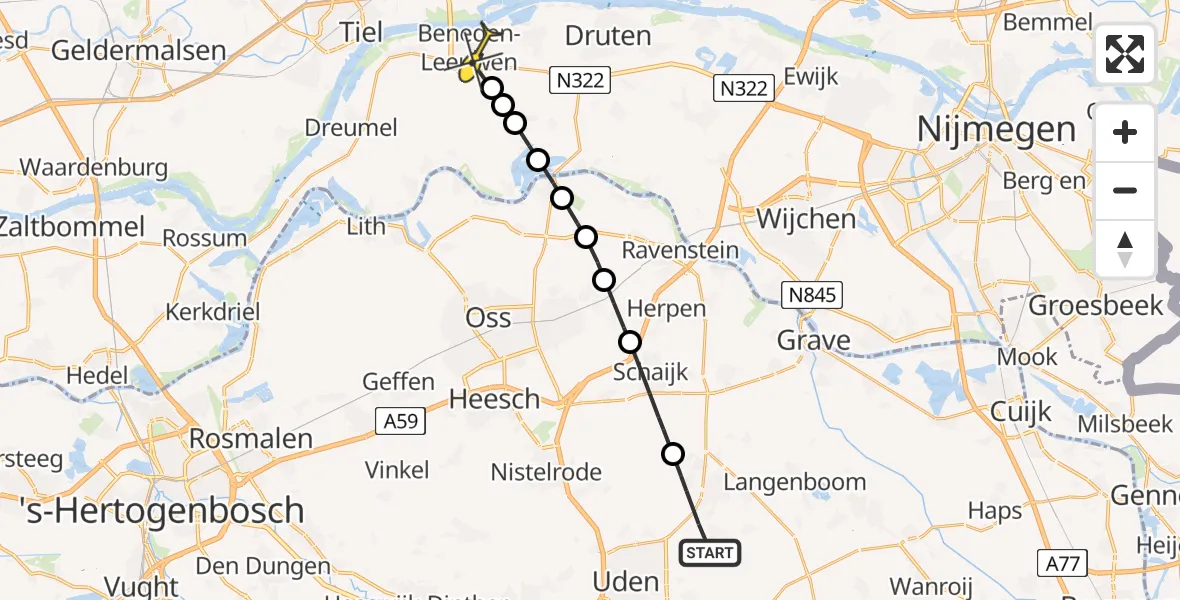 Routekaart van de vlucht: Lifeliner 3 naar Beneden-Leeuwen, Brand