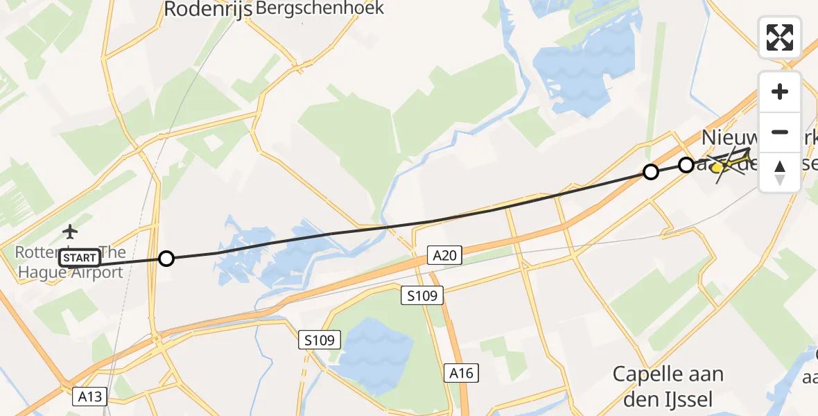 Routekaart van de vlucht: Lifeliner 2 naar Nieuwerkerk aan den IJssel, Woensdrechtstraat