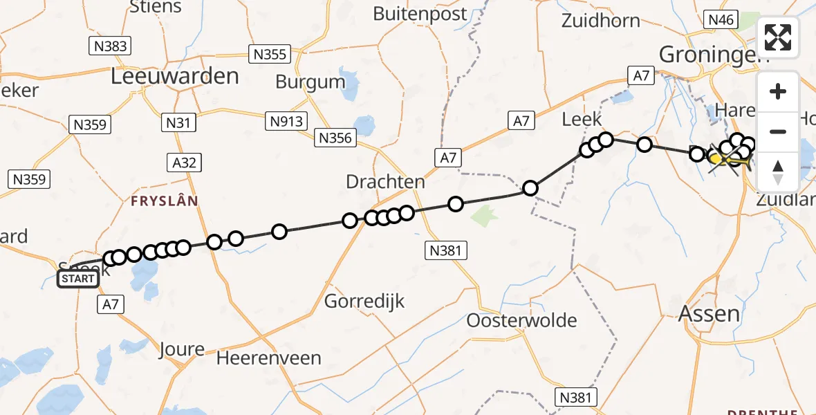 Routekaart van de vlucht: Lifeliner 4 naar Groningen Airport Eelde, Lytse Dyk