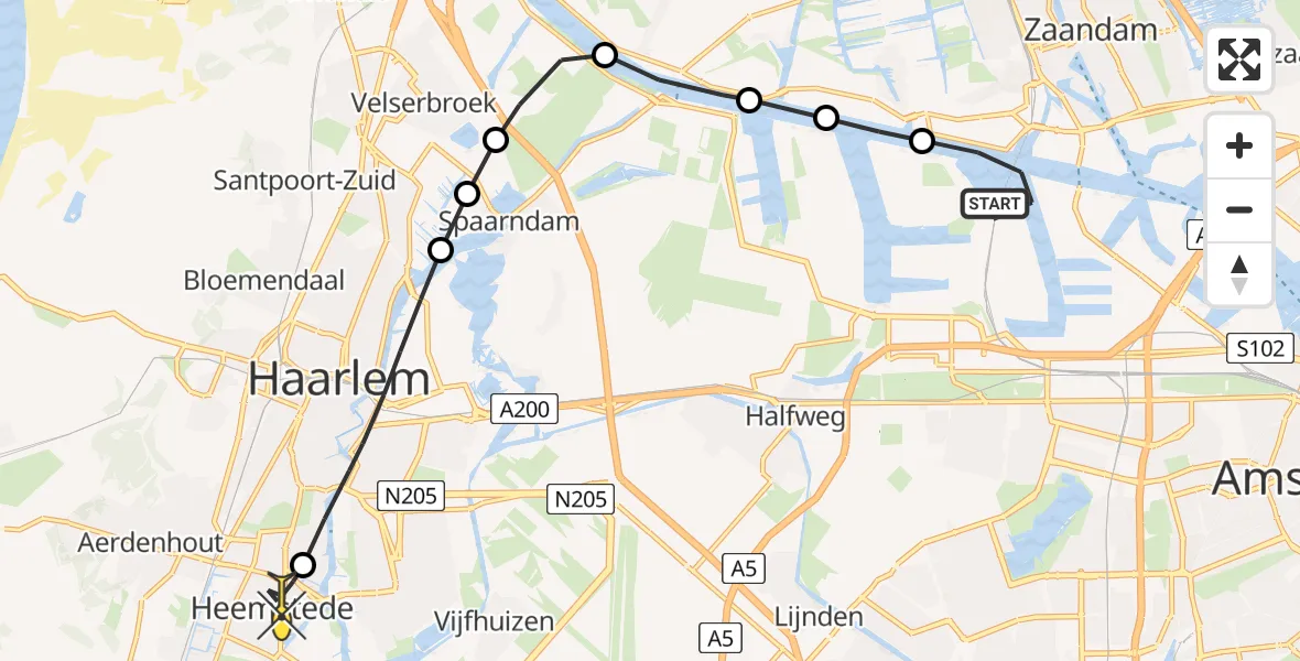 Routekaart van de vlucht: Lifeliner 1 naar Heemstede, Spaarndammerweg