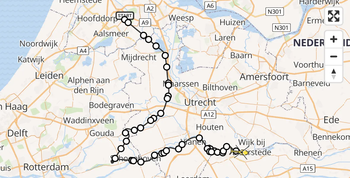 Routekaart van de vlucht: Politieheli naar Beusichem, Mr. Jac. Takkade