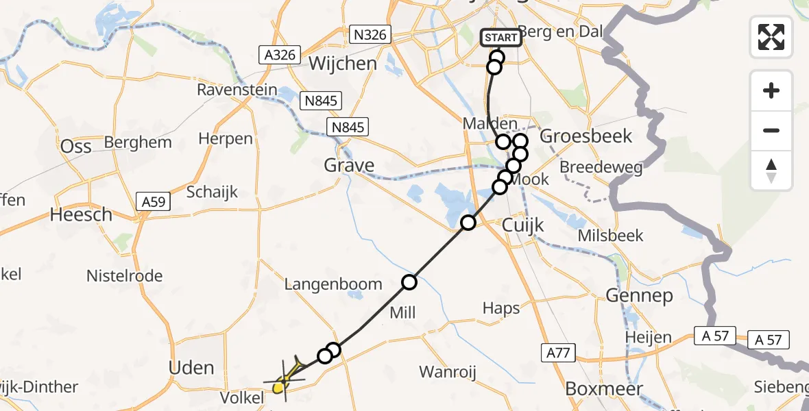 Routekaart van de vlucht: Lifeliner 3 naar Vliegbasis Volkel, Heemraadstraat