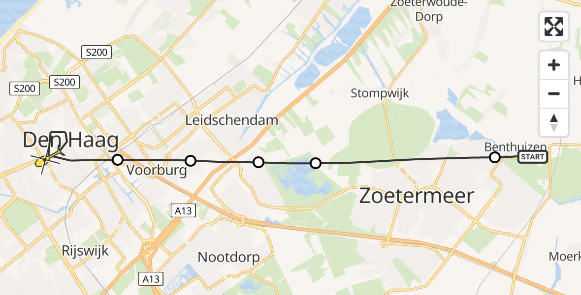 Routekaart van de vlucht: Lifeliner 2 naar Den Haag, Vestingpad