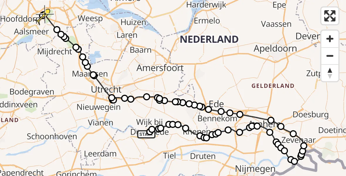 Routekaart van de vlucht: Politieheli naar Schiphol, Stuw Amerongen