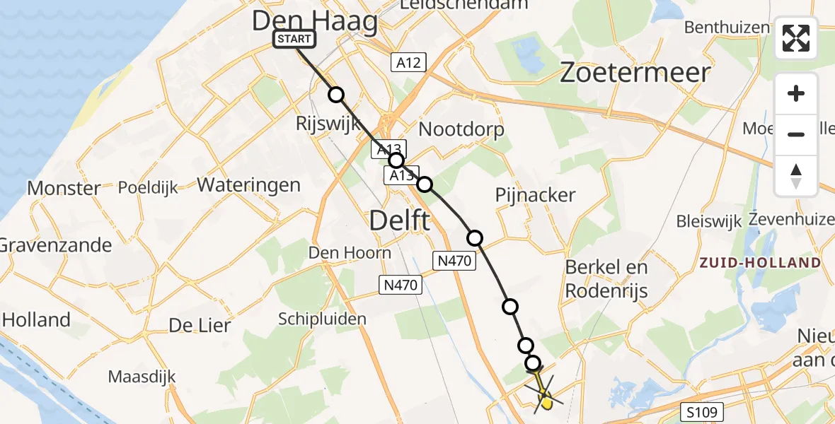 Routekaart van de vlucht: Lifeliner 2 naar Rotterdam The Hague Airport, Van der Helststraat