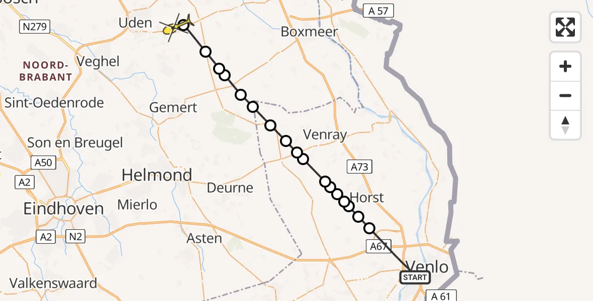 Routekaart van de vlucht: Lifeliner 3 naar Vliegbasis Volkel, Malherbestraat