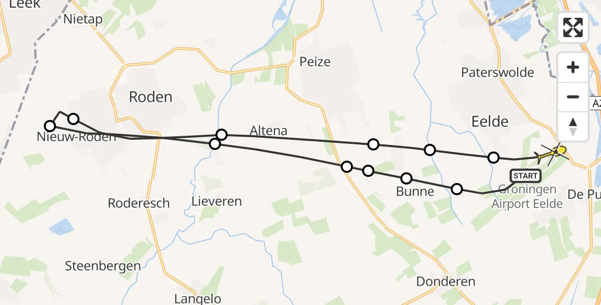Routekaart van de vlucht: Lifeliner 4 naar Groningen Airport Eelde, Eekhoornstraat
