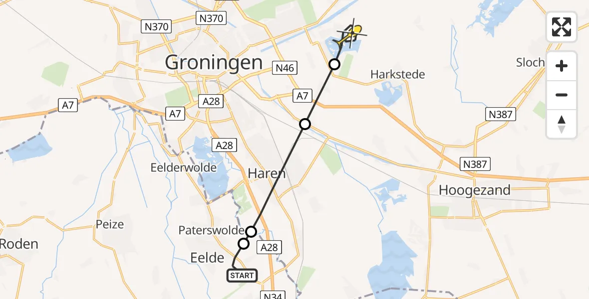 Routekaart van de vlucht: Lifeliner 4 naar Meerstad, Burgemeester J.G. Legroweg