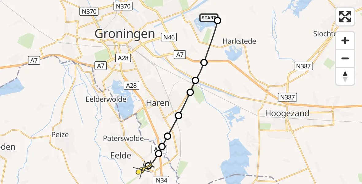 Routekaart van de vlucht: Lifeliner 4 naar Groningen Airport Eelde, Kooilaan