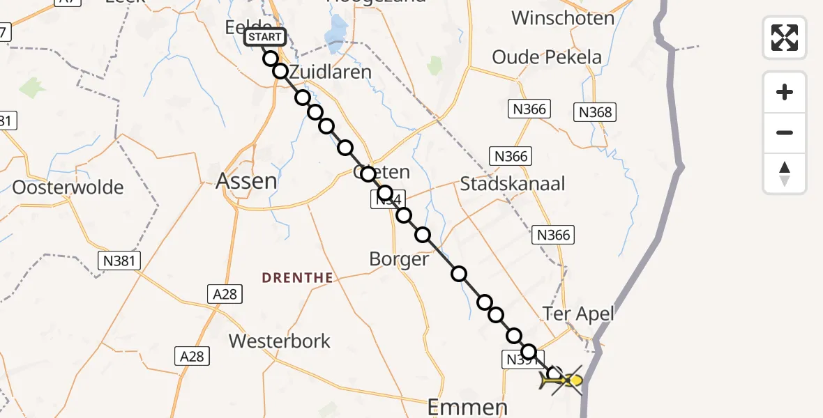 Routekaart van de vlucht: Lifeliner 4 naar Emmer-Compascuum, Moespot