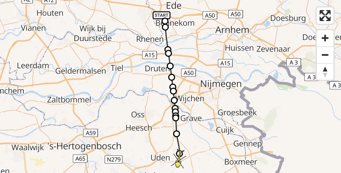 Routekaart van de vlucht: Lifeliner 3 naar Vliegbasis Volkel, Dijkgraaf