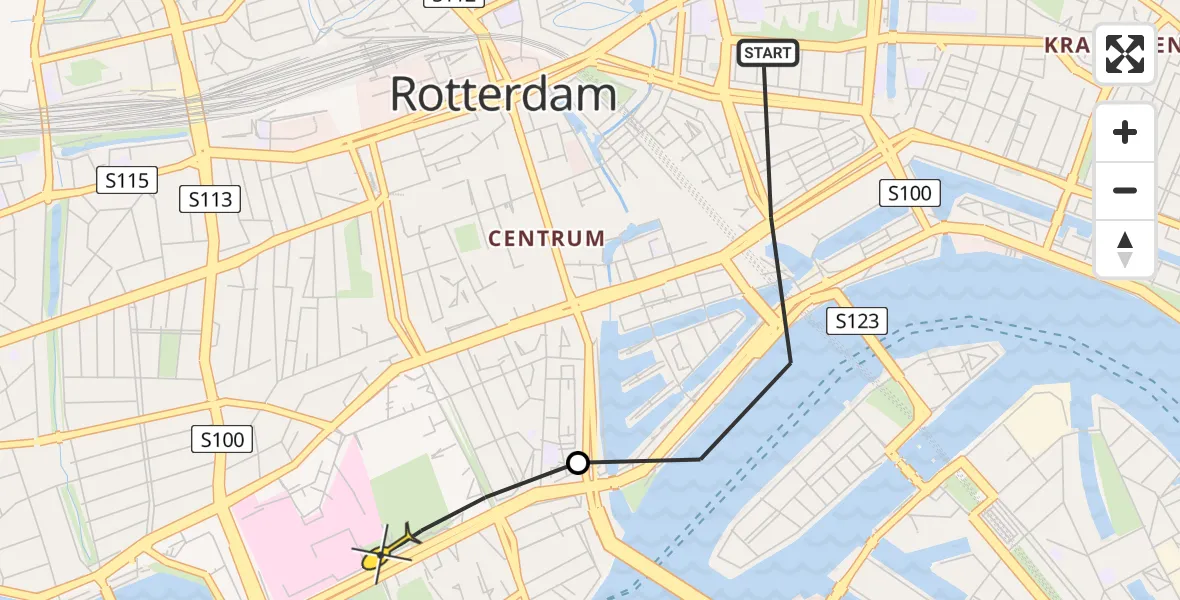 Routekaart van de vlucht: Lifeliner 1 naar Erasmus MC, Boompjeskade