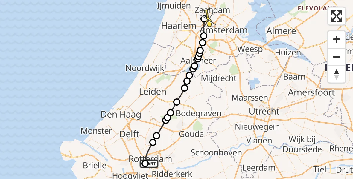 Routekaart van de vlucht: Lifeliner 1 naar Amsterdam Heliport, Pieter de Hoochstraat