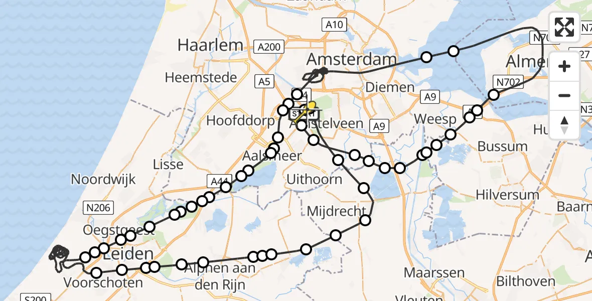 Routekaart van de vlucht: Politieheli naar Schiphol, Mr. Jac. Takkade