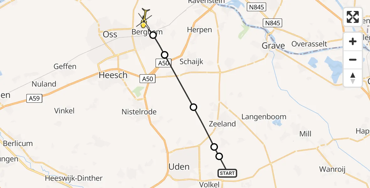 Routekaart van de vlucht: Lifeliner 3 naar Berghem, Patersweg