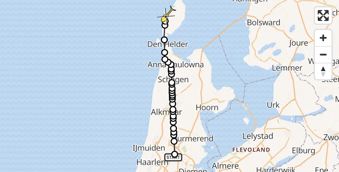 Routekaart van de vlucht: Lifeliner 1 naar De Koog, Lipariweg