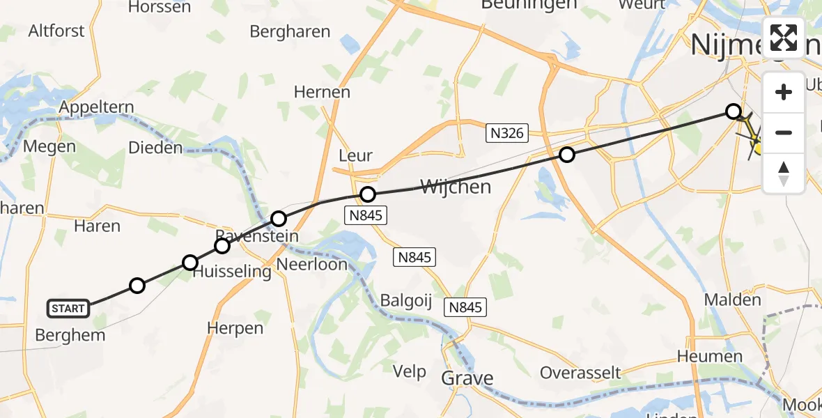 Routekaart van de vlucht: Lifeliner 3 naar Radboud Universitair Medisch Centrum, Runselstraat